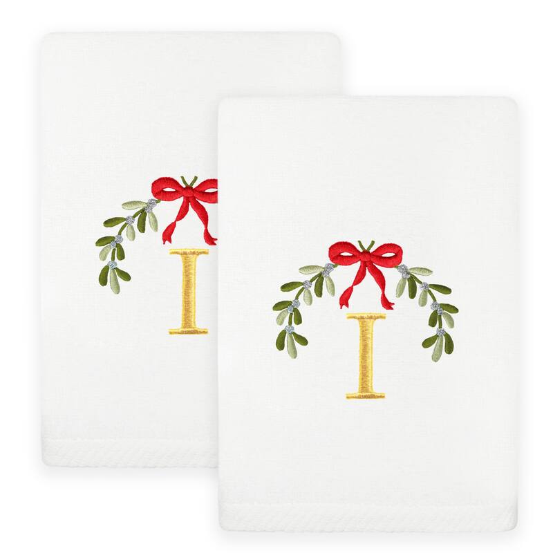 Authentic Hotel and Spa Christmas MISTLETOE MONOGRAM Embroidered Luxury 100% Turkish Cotton Hand Towels Set of 2 - I