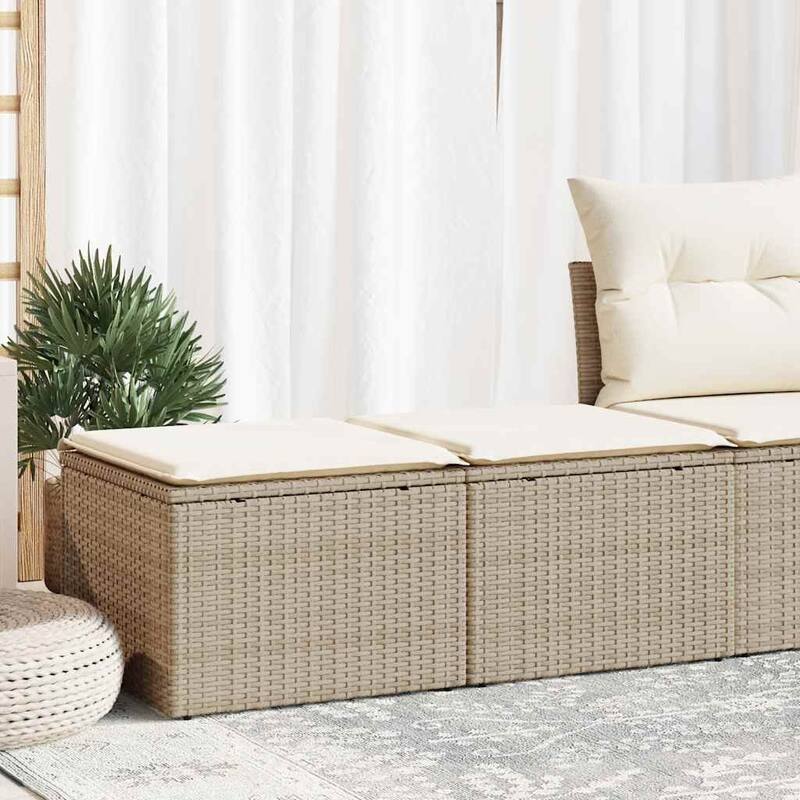 vidaXL Patio Sofa Set with Cushions Lounge Stools 2 Piece Poly Rattan Acacia - 21.7 x 21.7 x 14.6 - Beige and cream Medium