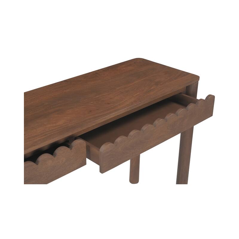 NADAAL STUDIOS Thalen Console Table, Rectangular Mango Wood Top with 2 Drawers and Round Legs, Vintage Brown