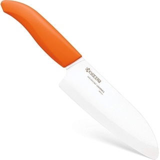 Kyocera's Revolution Series 5.5" Ceramic Santoku Knife, Chef Knife For Your Cooking Needs, Orange Handle, White Blade