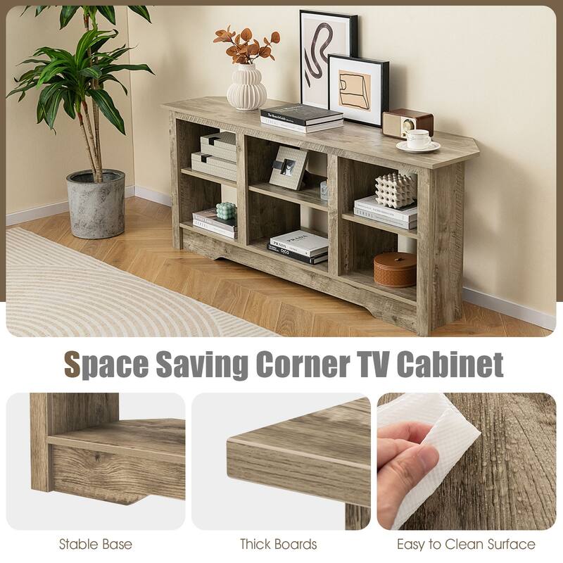 Engineered Wood 65 inches TV Stand with 6 Storage Cubes and Fireplace Cabinet Option - 58" x 16" x 24.5"