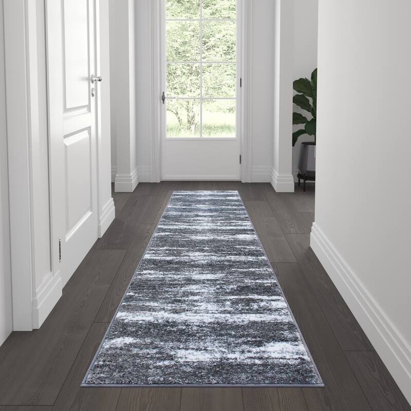Modern Distressed Swirl Abstract Style Indoor Area Rug - 2' x 7' - Purple