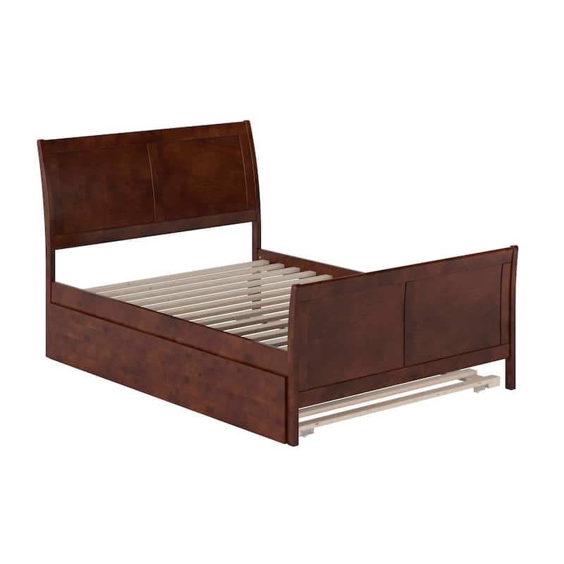 Full Platform Bed with Trundle - Coastal Craftsman Style - Walnut Finish - Home Bedroom Furniture