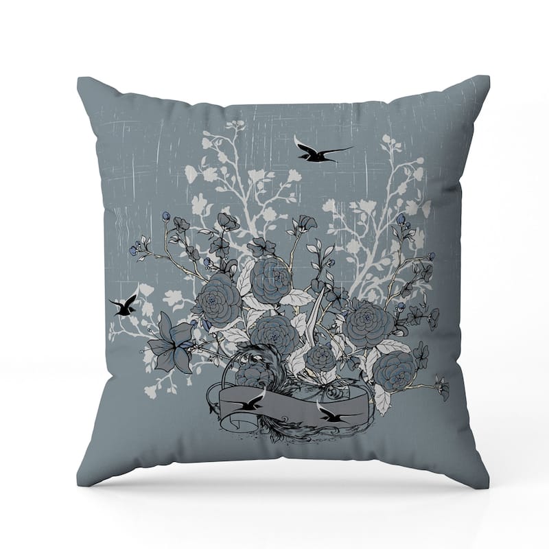 Elegant Floral Bouquet Faux Suede Reversible Throw Pillow Mint and Gray