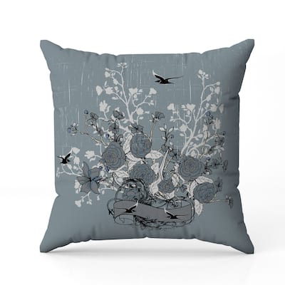 Elegant Floral Bouquet Faux Suede Reversible Throw Pillow Mint and Gray