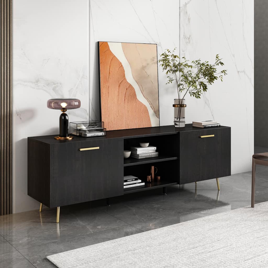 Timechee TV Stand for TVs up to 73"(Brown/White)