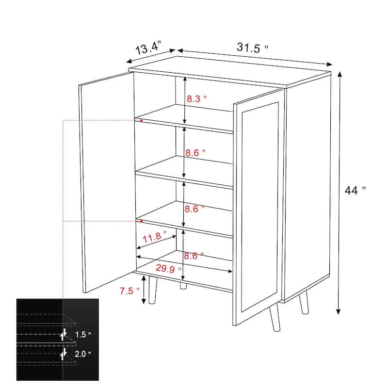 Anmytek Modern 2-Door Rattan Buffet Sideboard Kitchen Storage Cabinet for Living Room