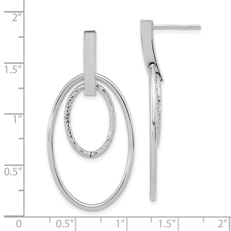 Curata 14k White Gold Polished and Textured Ovals Long Drop Dangle Post Earrings 44x22mm
