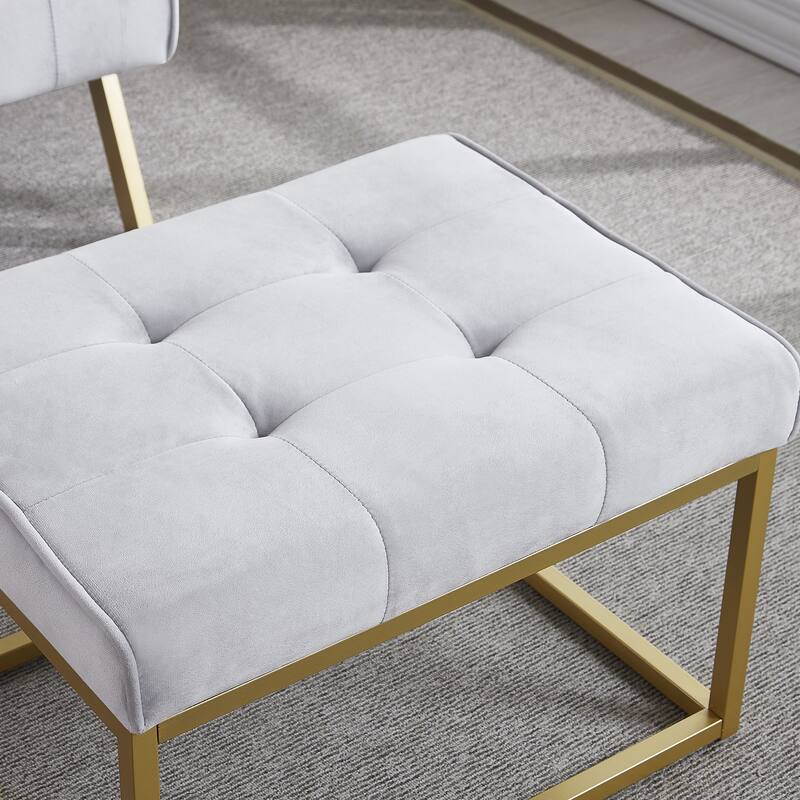 Gold Metal Frame Velvet Accent Chair with Ottoman