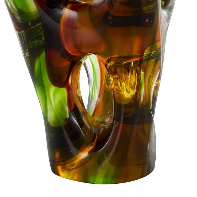 Green Glass Ombre Cutout Abstract Decorative Sculpture with Amber Accents