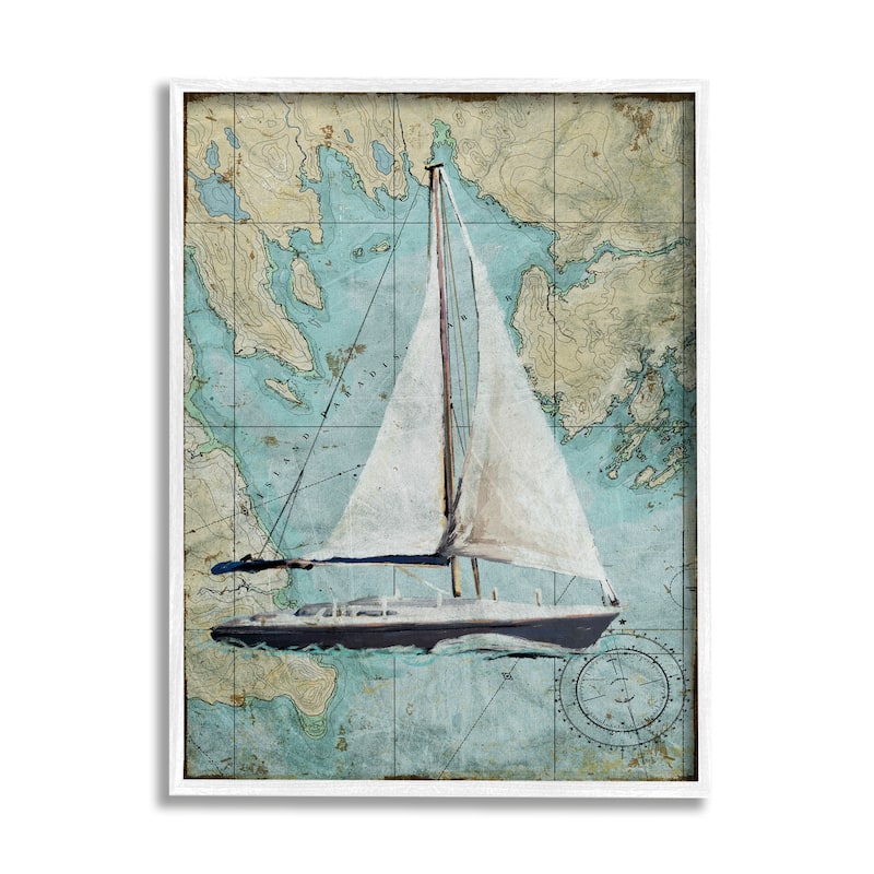 Stupell Vintage World Map Sail Boat Ocean Coast Painting,11x14, Design By Artist Art Licensing Studio - Multi-Color