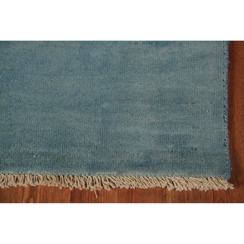 Blue Gabbeh Modern Rug Handmade Solid Wool Carpet - 3'4" x 4'11"