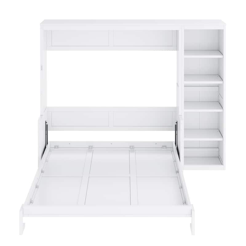 Space-Saving Queen Murphy Bed with Built-In Desk and Bookshelf in White