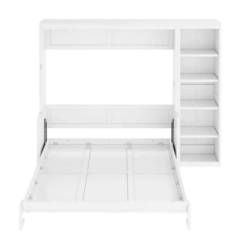 Wooden Murphy Bed Wall Bed with Storage Shelves and Built In Desk, Foldable Platform Bed Frame, Fold into The Wall