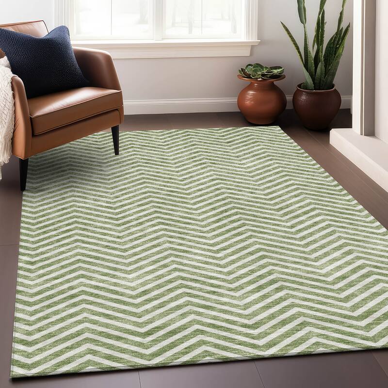 Premium Washable Super Soft Modern Chevron Mayfield Rug - Green - 5' x 7'6"