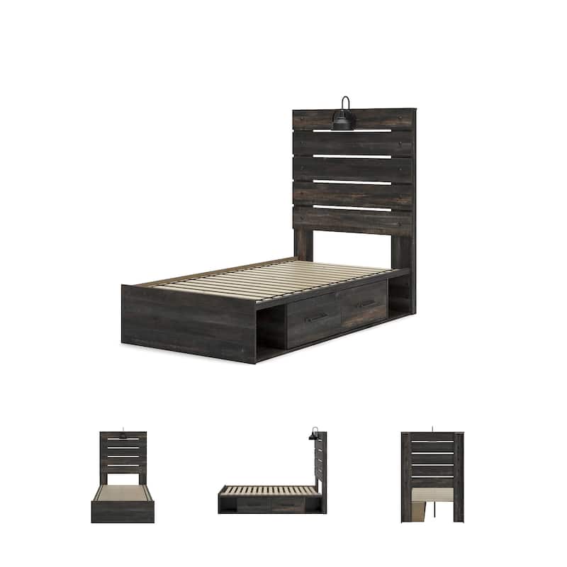 Drystan Rustic Brown Panel Bed with 2 Under Bed Storage Drawers