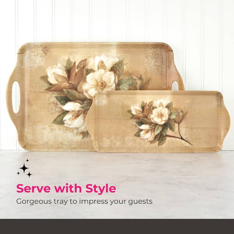 Pimpernel Sugar Magnolia Large Melamine Handled Tray - 19.25" x 11.5"