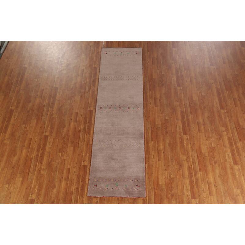 Hand Knotted Oriental 100% Wool Carpet Tribal Tribal Brown Gabbeh Runner Rug - 9' 10'' X 2' 8''