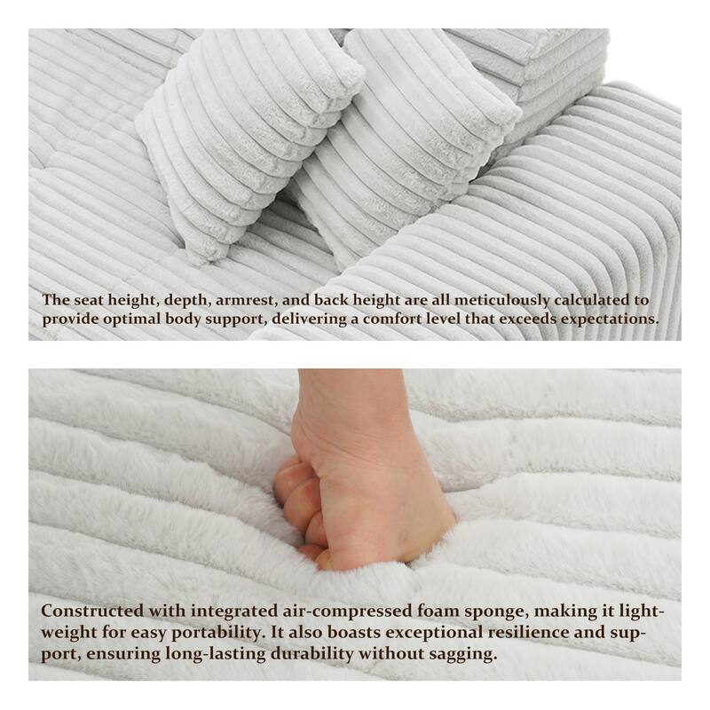 32" W No Assembly Required Plush Corduroy Chaise