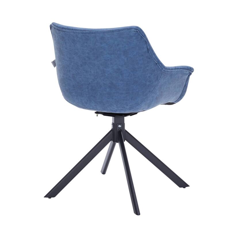 Markley Modern Swivel Dining Chair with Distressed Leather Upholstery, Ergonomic Back, and Black Metal Legs for Home or Office