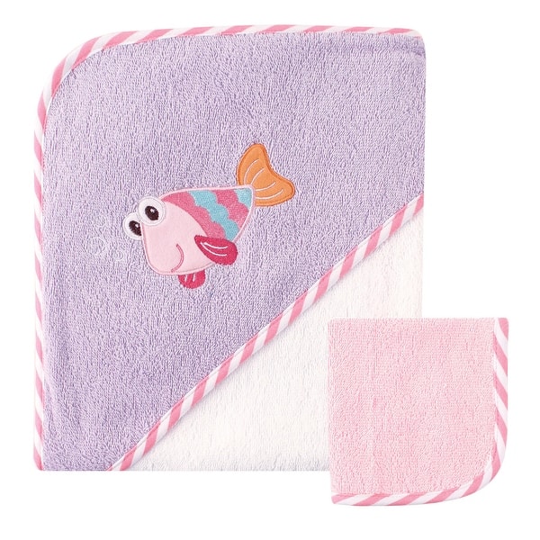 slide 1 of 1, Luvable Friends Baby Girl Cotton Hooded Towel and Washcloth, Fish, One Size - Fish - One Size One Size - Fish