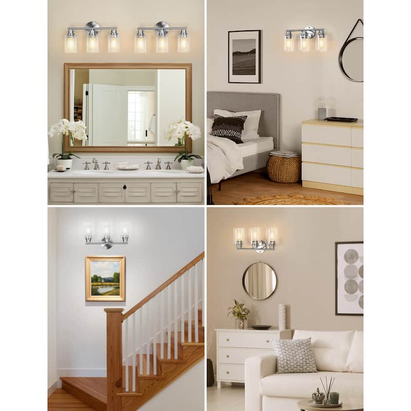 3-Light Brushed Nickel Cylinder Modern Bathroom Vanity Light with Clear Glass Shade,Wall Lamp for Mirror Kitchen Bedroom
