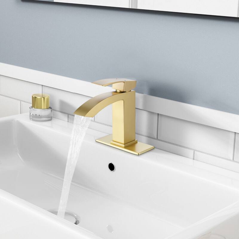 Modland Waterfall Bathroom Faucet Single Hole, CEC/CUPC Certified, with Cover Plate (Brushed Gold/Matte Black)
