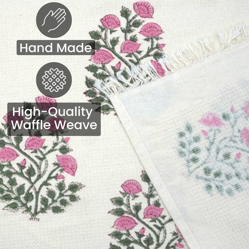 Fabdivine Hand Block Floral Print Waffle Weave Kitchen, Dining Room Use, Gift Hand Towel