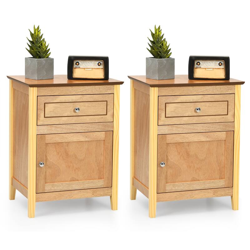 Costway 2PCS Nightstand with Drawer Accent Side End Table Storage