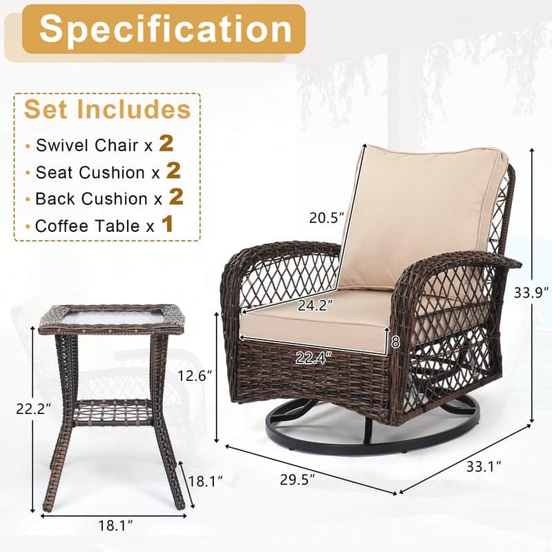 Outdoor 3PCS Wicker Swivel Conversation Set