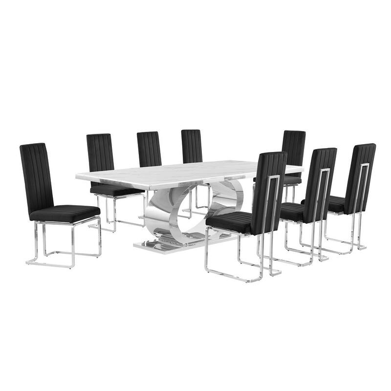 Best Quality Furniture D432/3-SC340-7 Dining Set with 87" White Marble Top