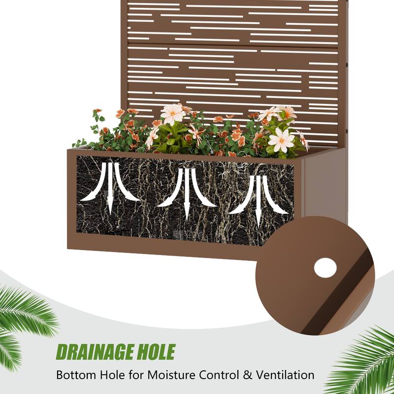 Metal Galvanized Planter Box with Trellis Privacy Screen Lockable Wheels