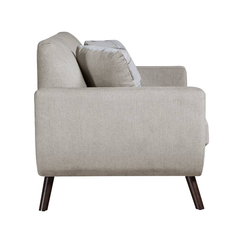 Jany Loveseat with 2 Pillows, 70 Inch, Tan Gray Microfiber, Brown Legs