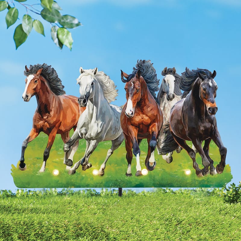 Solar Powered Running Horses Garden Stake - 20 x 20.37 x 4.5 - Brown - 20 x 20.37 x 4.5 - Iron