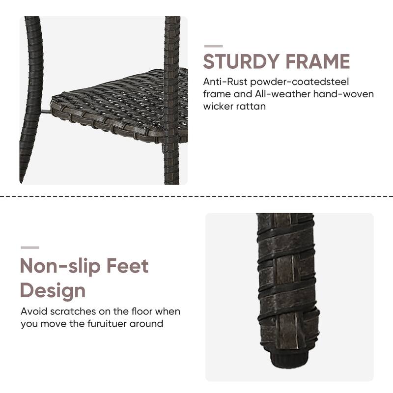 Outdoor Wicker Storage Side Table - Brown