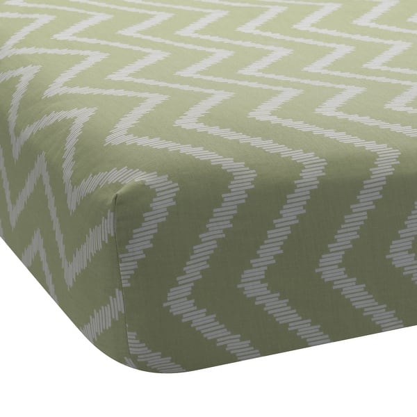slide 1 of 1, Lambs & Ivy Giraffe Collection Green 100% Cotton Fitted Crib Sheet - Chevron