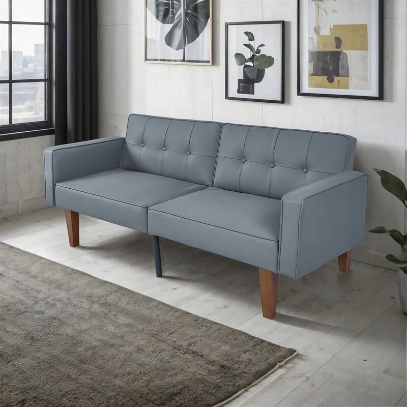 Convertible Sofa Bed Adjustable PU Leather Couch Sleeper Modern Recliner Reversible Loveseat Folding Daybed Guest Bed - Grey