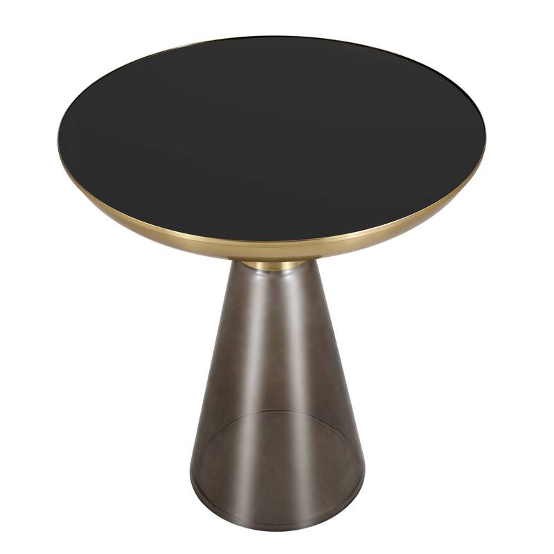 19-Inch Side Table Round Glass Tabletop End Table with Gold Iron Rim and Glass Base
