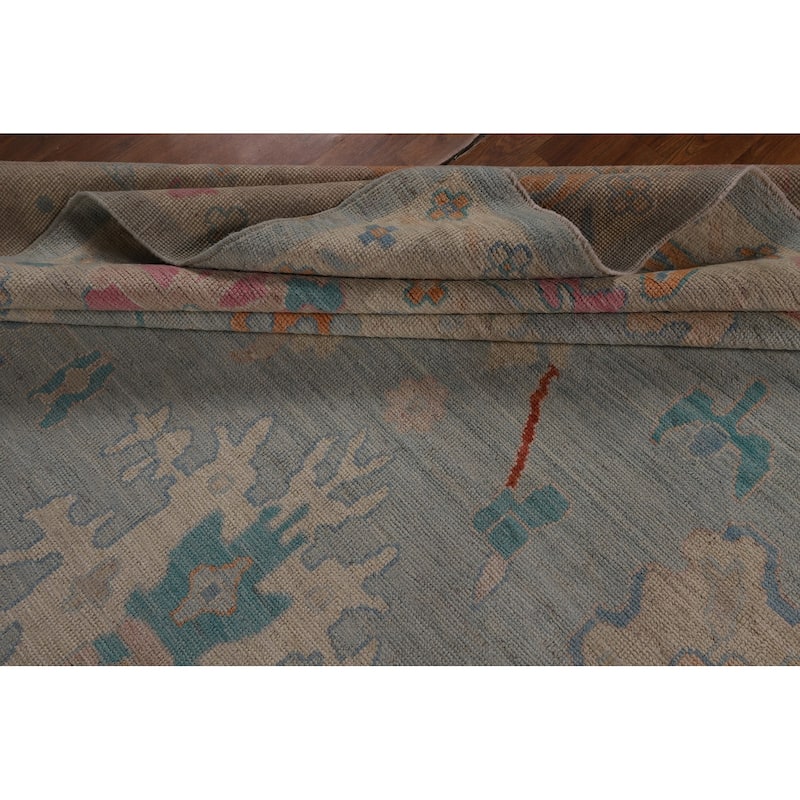 Blue Vegetable Dye Oushak Turkish Large Rug Handmade Wool Carpet - 10'4"x 14'3"