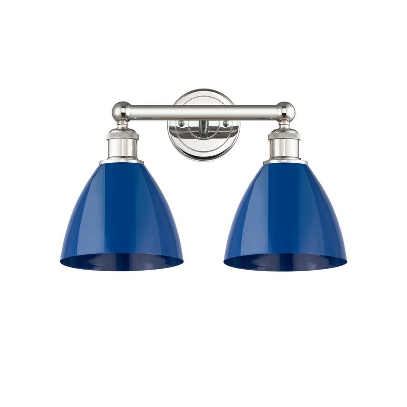 Innovations Lighting 616-2W-12-17 Plymouth Vanity Plymouth Dome 2 - Polished Nickel / Blue