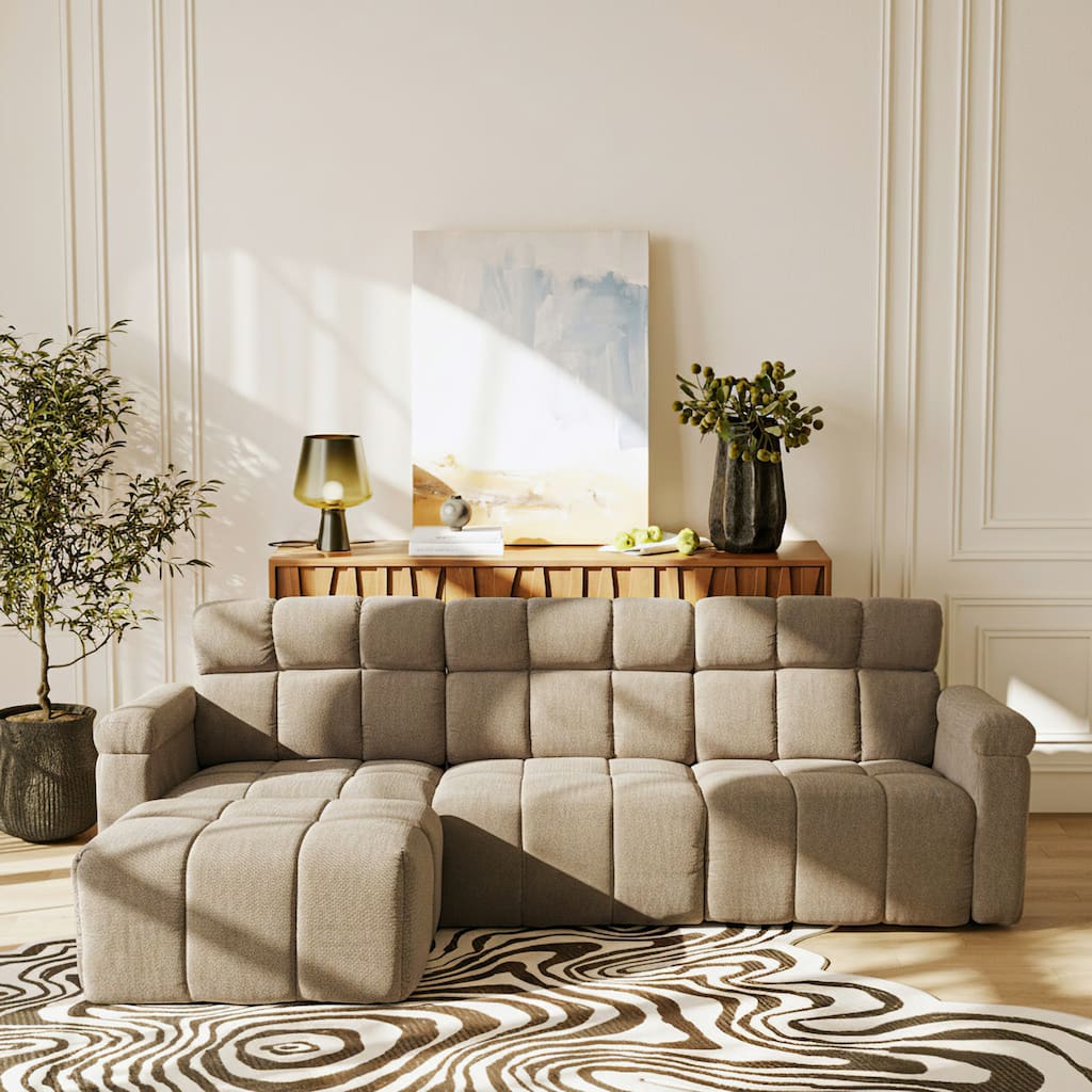 4-Seater Chenille Sectional Sofa with Chaise, High Back L-Shaped Couch, Solid Wood Frame & TB117 Certified Fabric