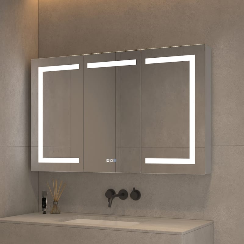 48" Aluminum Surface Mount Medicine Cabinet with Mirrors and Shelves - 48" X 30" - 48" X 30" - Glass Finish - Sliver