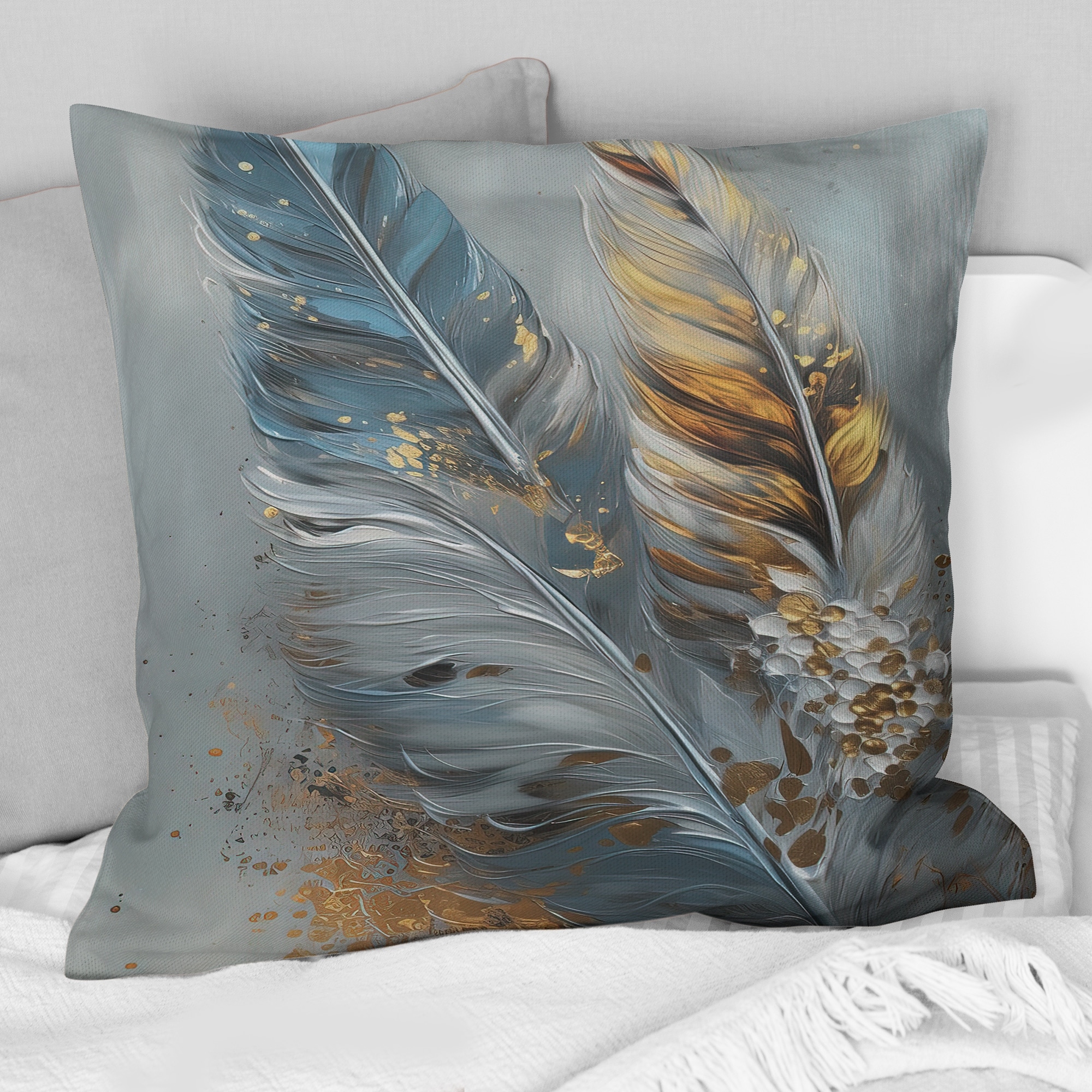 Designart Gold Feather Wanderlust I Glam Feather Printed Throw