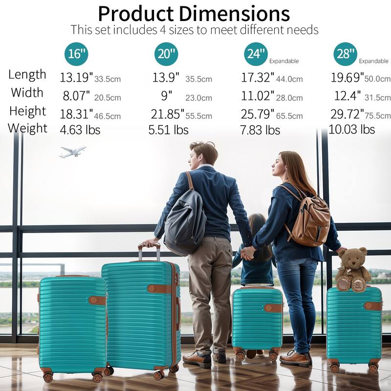 4 Piece Luggage Set Suitcase Set, Hardshell Lightweight Expandable Travel Luggage w/ 4 Packing Cubes, TSA Lock, Spinner Wheels