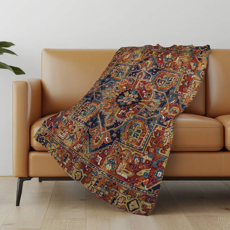 Premium Machine Washable Traditional Persian Sherpa Throw Blanket