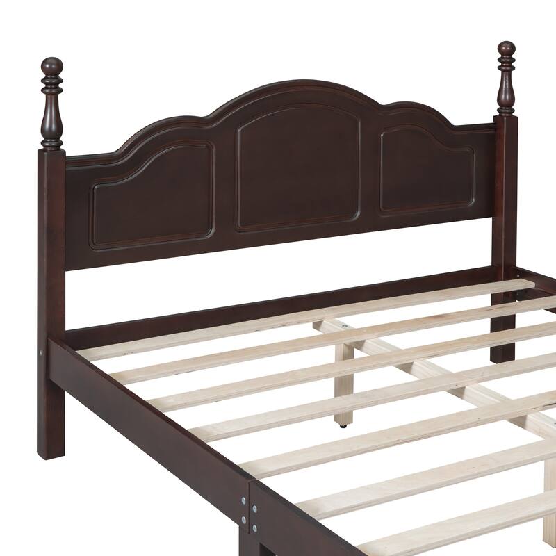 Queen Size Wood Platform Bed, Dark Walnut Finish, No Box Spring Required