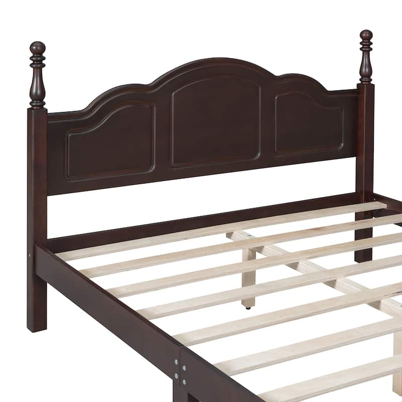 VIENO HOME Retro Wood Queen/Full Size Platform Bed Frame with Wooden Slat Support,No Box Spring Needed