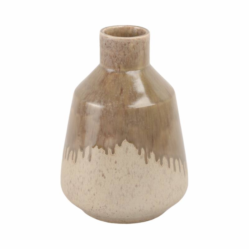 Warm Rustic Ceramic Table Vase for Home Decor, Decorative Flower Vase with Glazed Finish