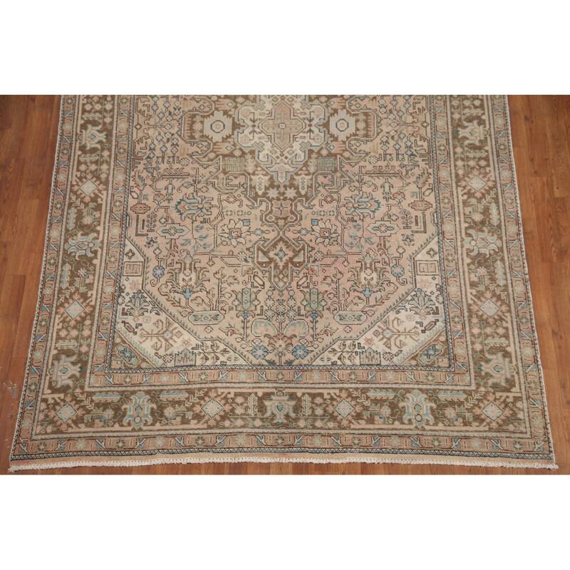 Hand Knotted Oriental 100% Wool Carpet Traditional Medallion Pink Tabriz Area Rug - 9' 7'' X 6' 7''