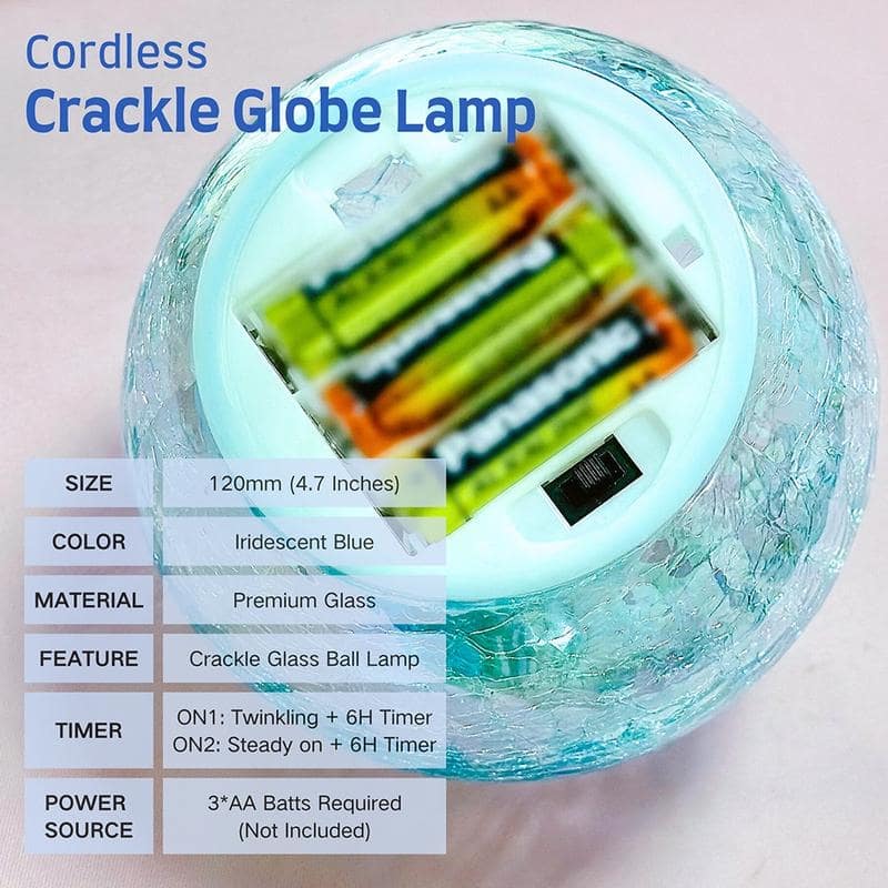 Crackle Glass LED Globe Light, Gold Mercury Orb Lamp for Christmas Decor, Table Centerpiece, Gift